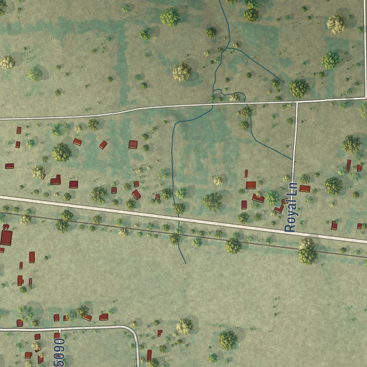 Close-up of the map of Fruitvale, Texas print showing street and building detail