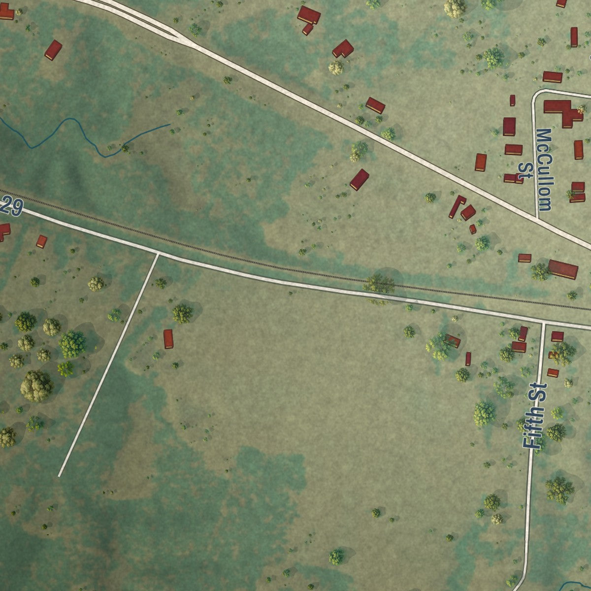 Second close-up of the map of Fruitvale, Texas print showing more streets and buildings