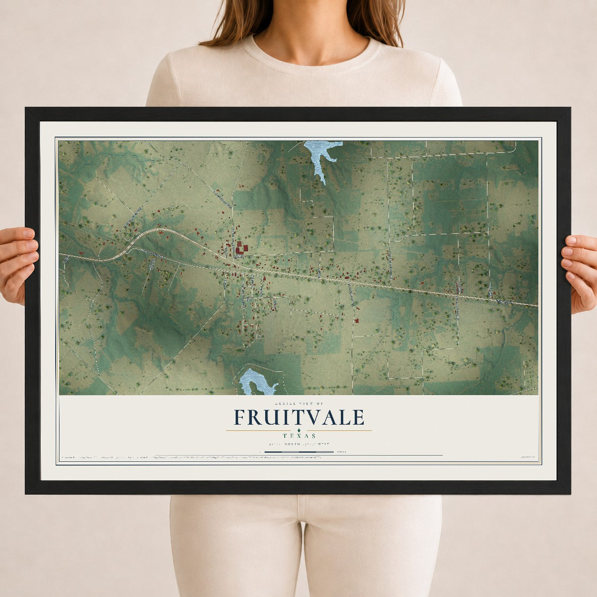 Map of Fruitvale, Texas, 18 x 24 inch print in a black wood frame