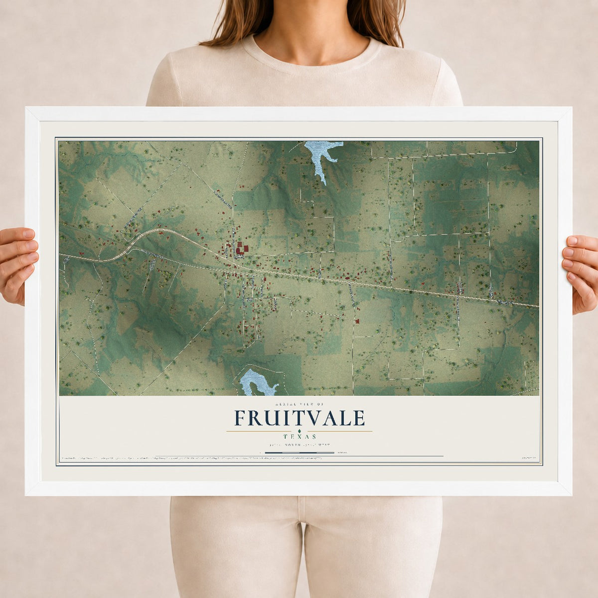 Map of Fruitvale, Texas, 18 x 24 inch print in a white wood frame