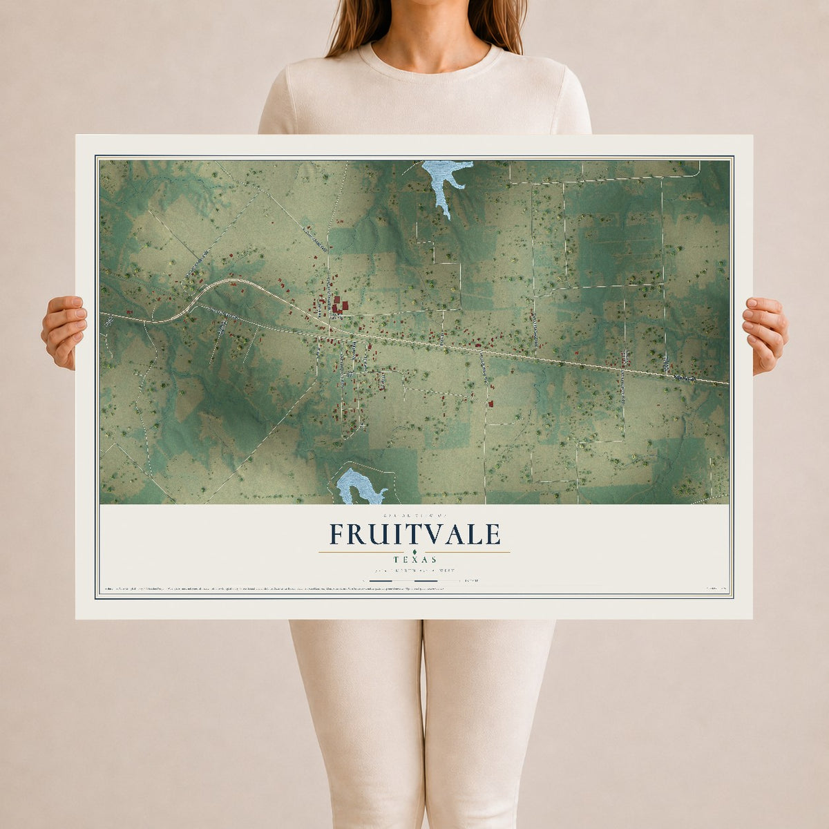 Map of Fruitvale, Texas, 24 x 36 inch unframed archival matte print