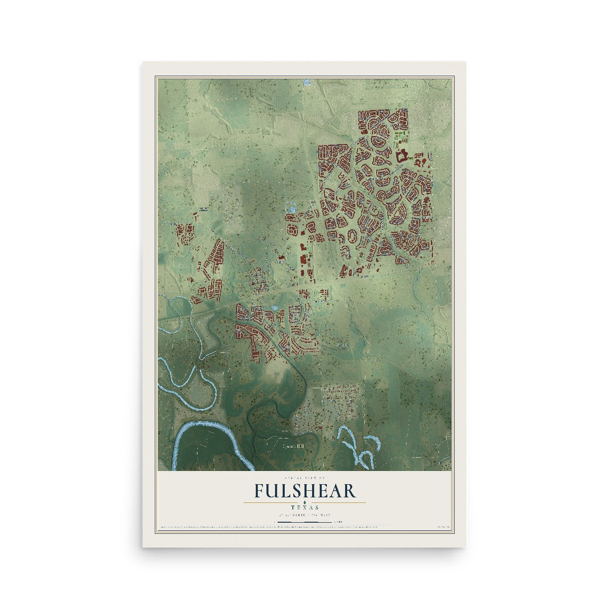 Map of Fulshear, Texas, 12 x 18 inch unframed archival matte print