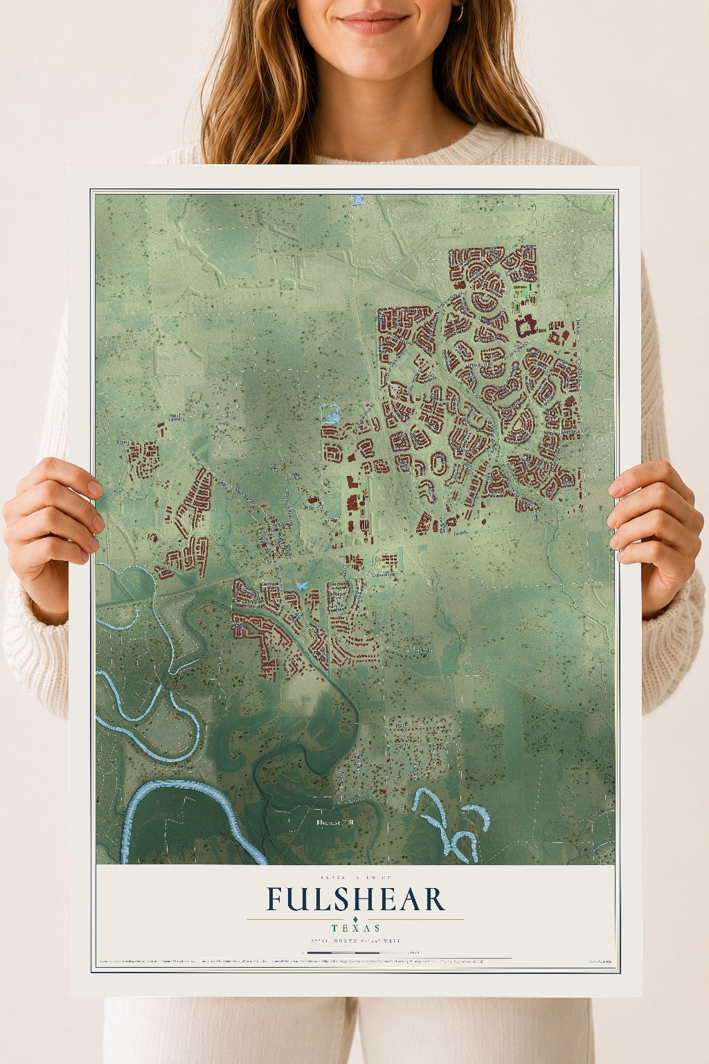 Map of Fulshear, Texas, 18 x 24 inch unframed archival matte print