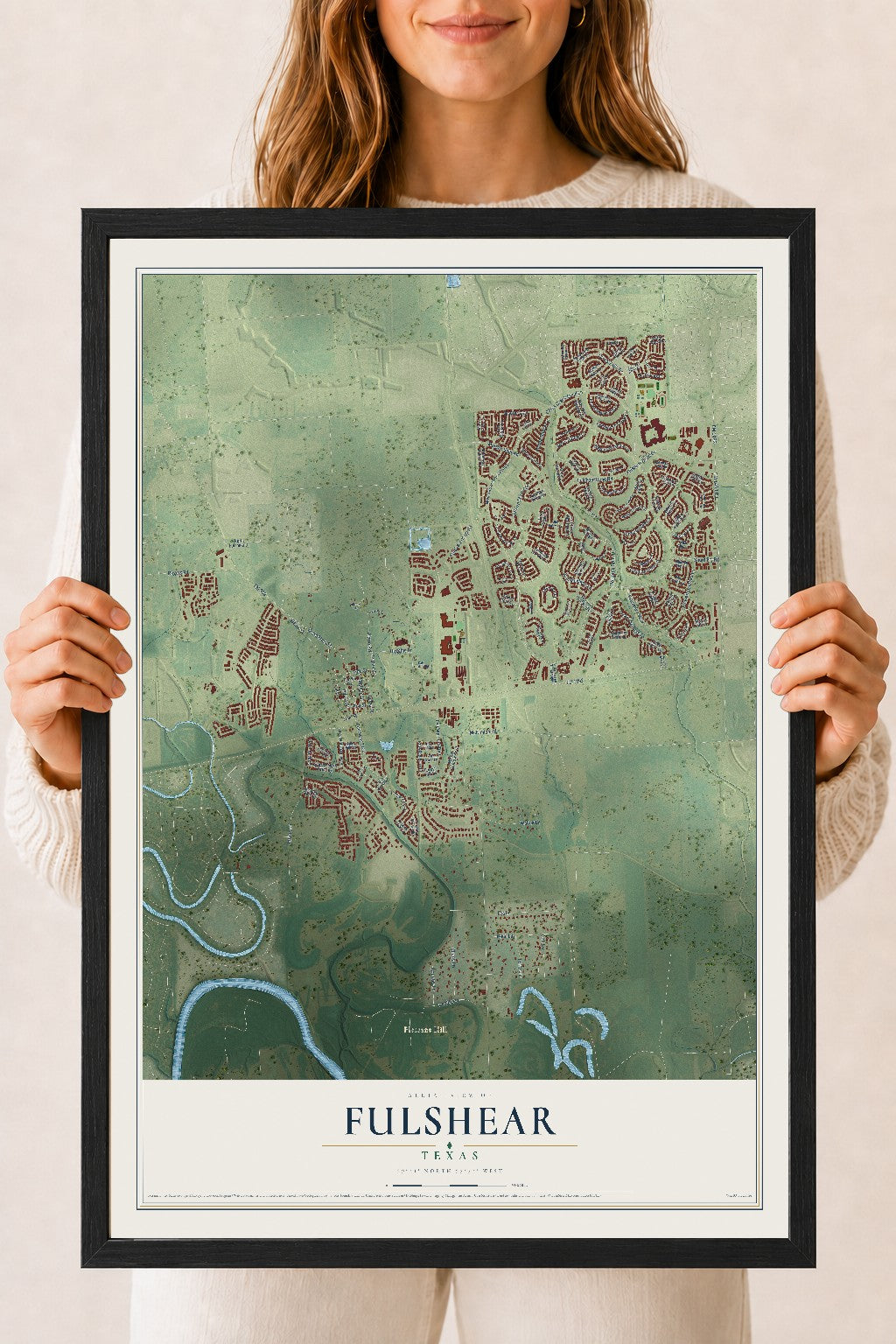 Map of Fulshear, Texas, 18 x 24 inch print in a black wood frame