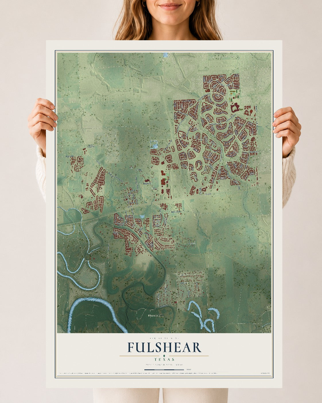 Map of Fulshear, Texas, 24 x 36 inch unframed archival matte print