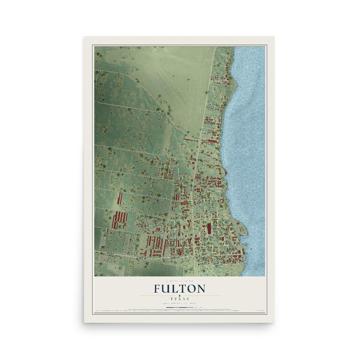 Map of Fulton, Texas, 12 x 18 inch unframed archival matte print