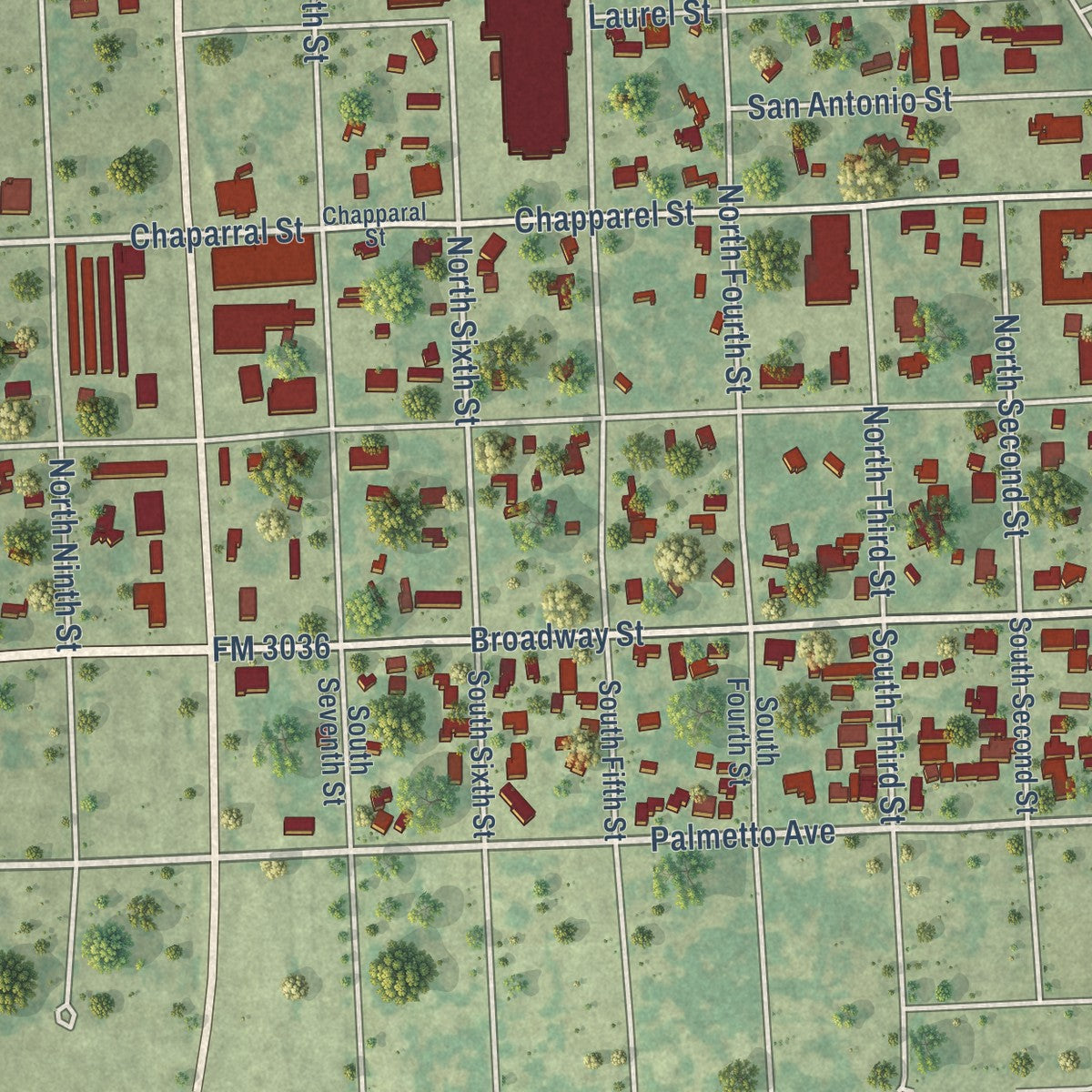 Close-up of the map of Fulton, Texas print showing street and building detail