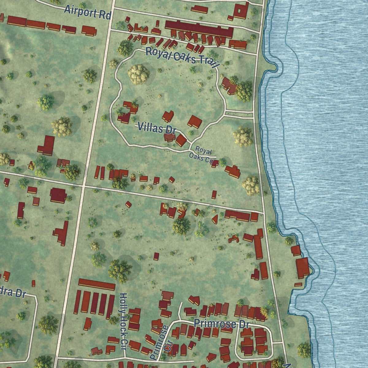 Second close-up of the map of Fulton, Texas print showing more streets and buildings
