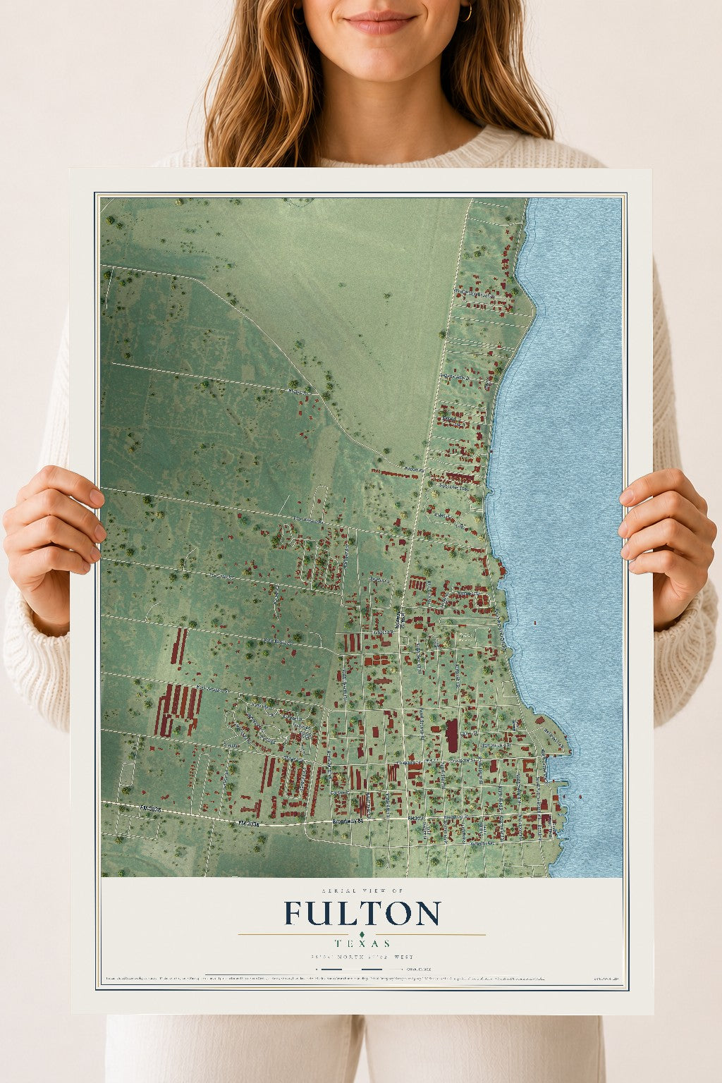 Map of Fulton, Texas, 18 x 24 inch unframed archival matte print