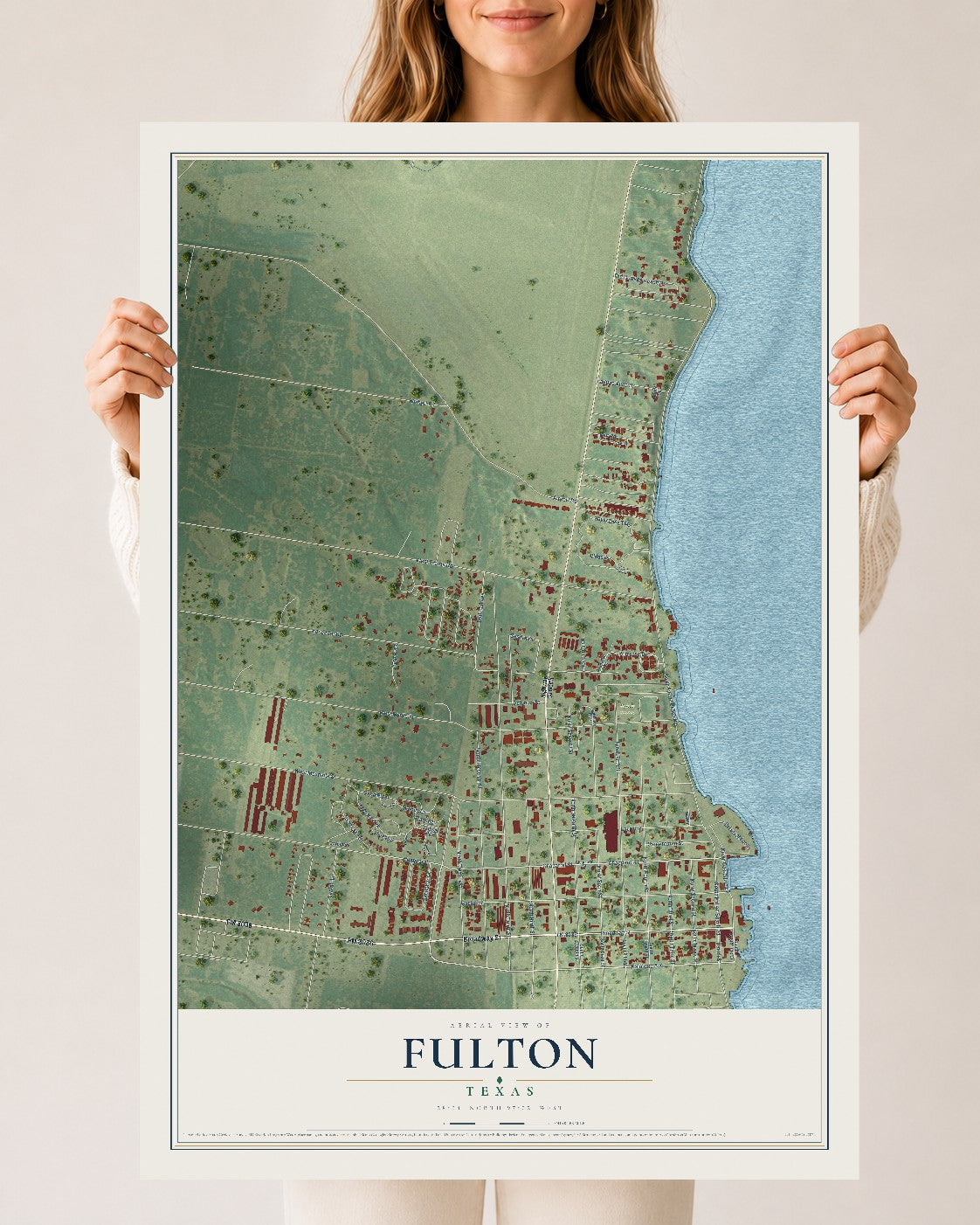 Map of Fulton, Texas, 24 x 36 inch unframed archival matte print