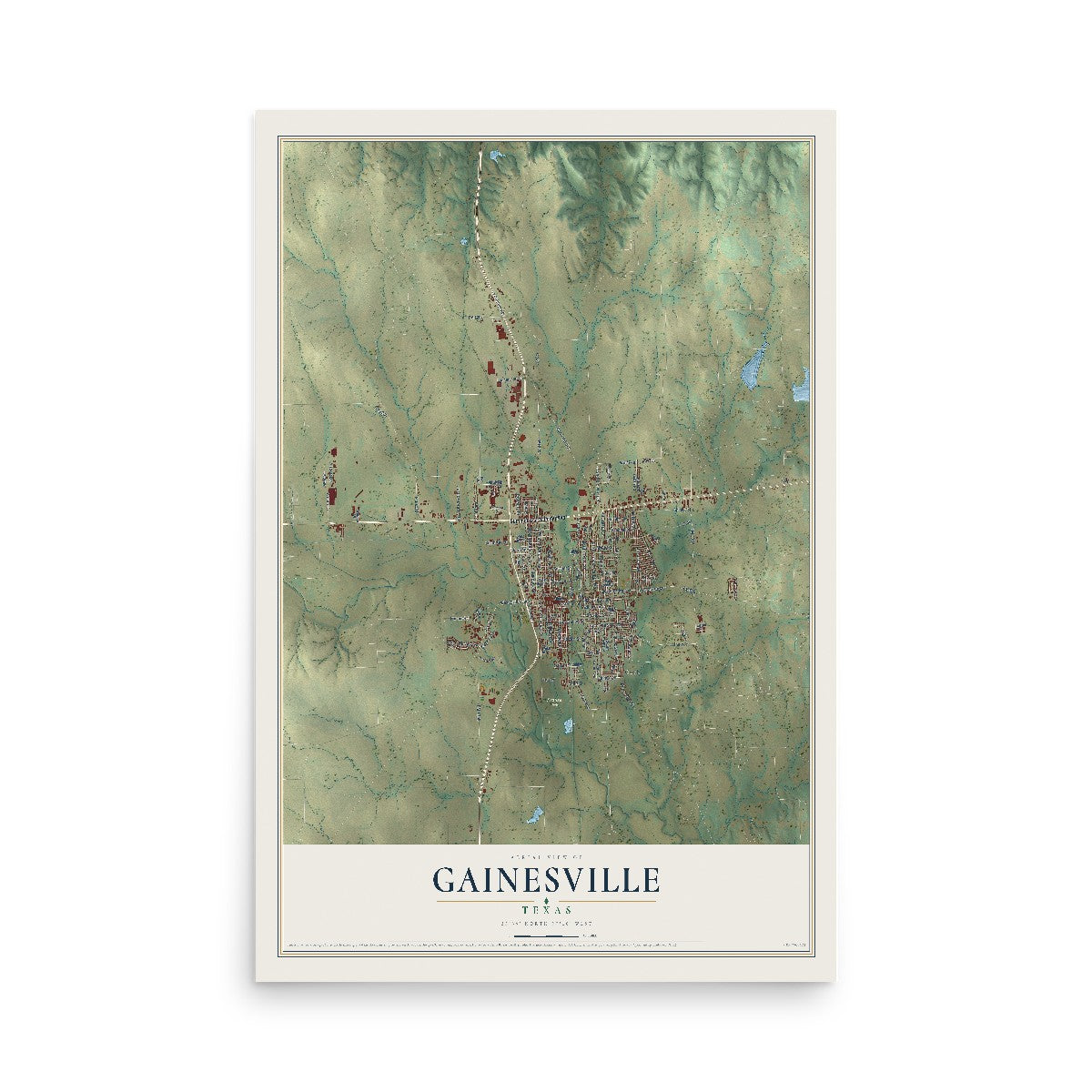 Map of Gainesville, Texas, 12 x 18 inch unframed archival matte print