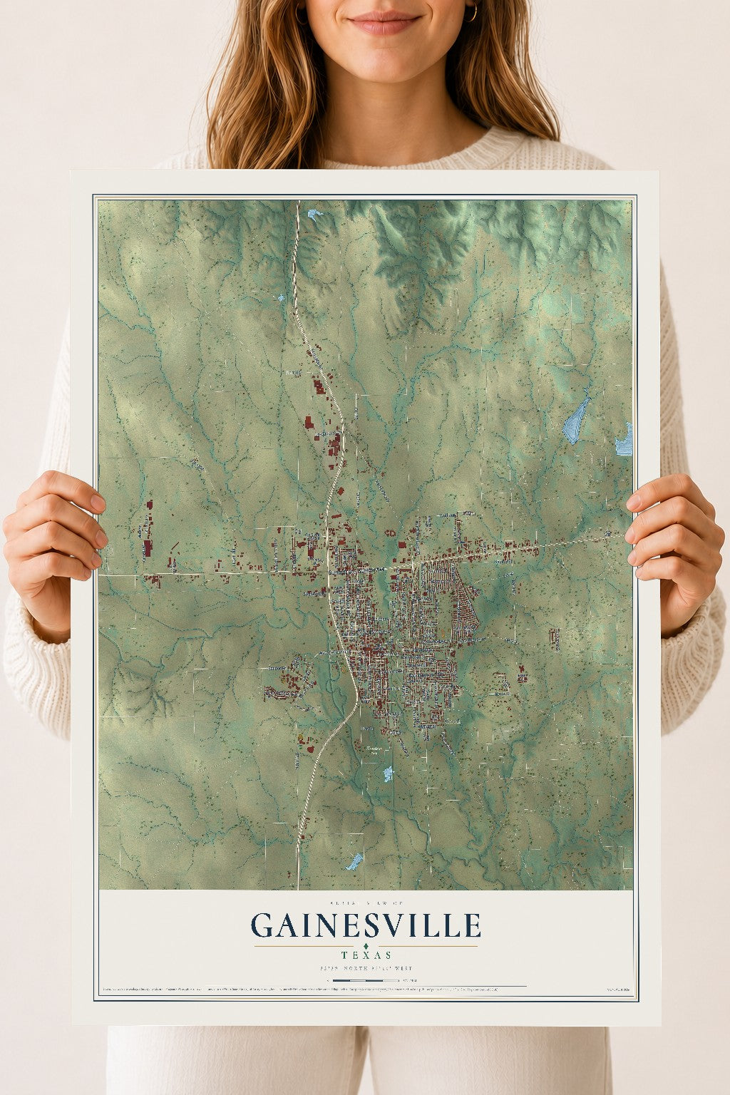 Map of Gainesville, Texas, 18 x 24 inch unframed archival matte print