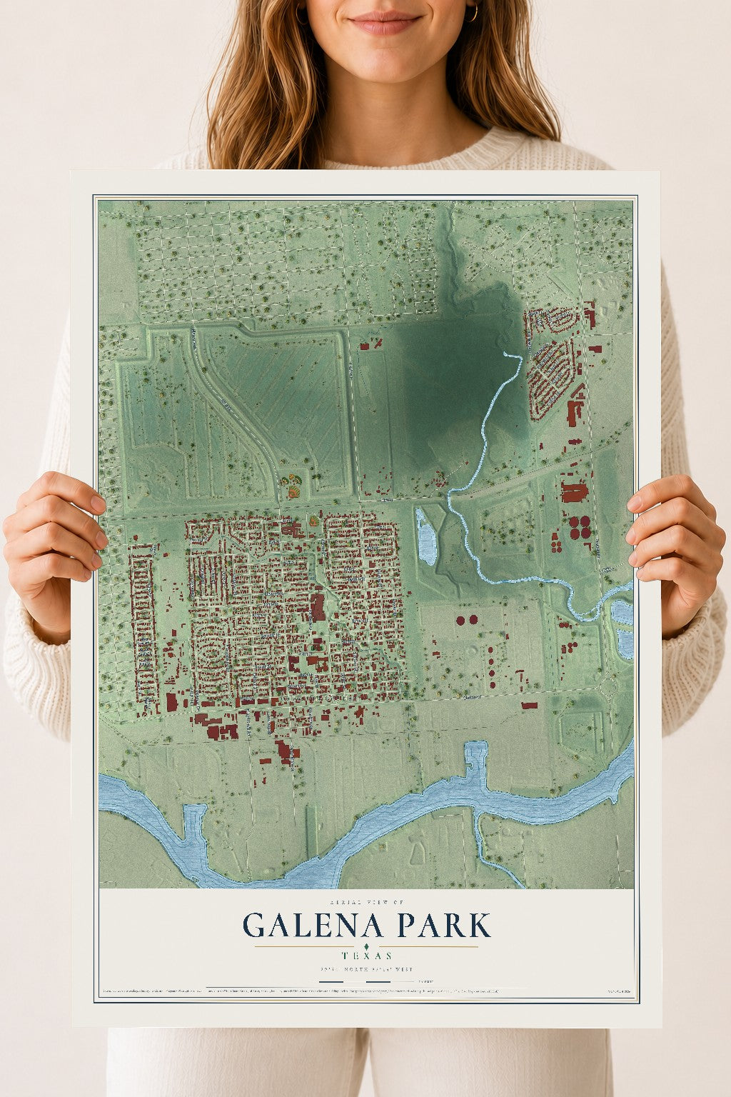 Map of Galena Park, Texas, 18 x 24 inch unframed archival matte print