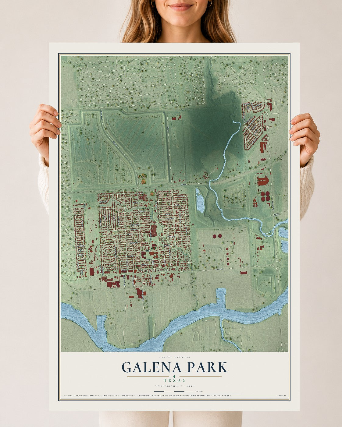 Map of Galena Park, Texas, 24 x 36 inch unframed archival matte print