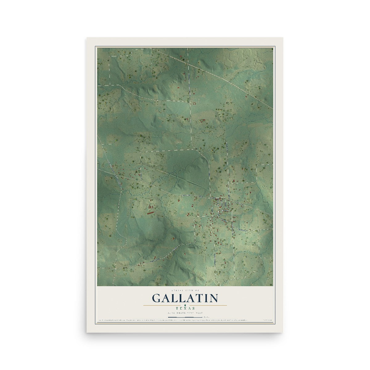Map of Gallatin, Texas, 12 x 18 inch unframed archival matte print
