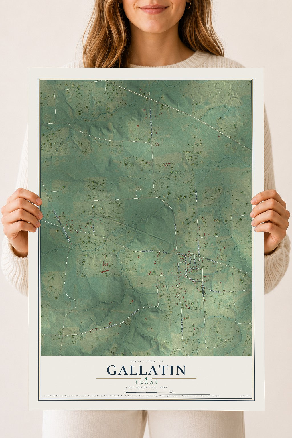 Map of Gallatin, Texas, 18 x 24 inch unframed archival matte print