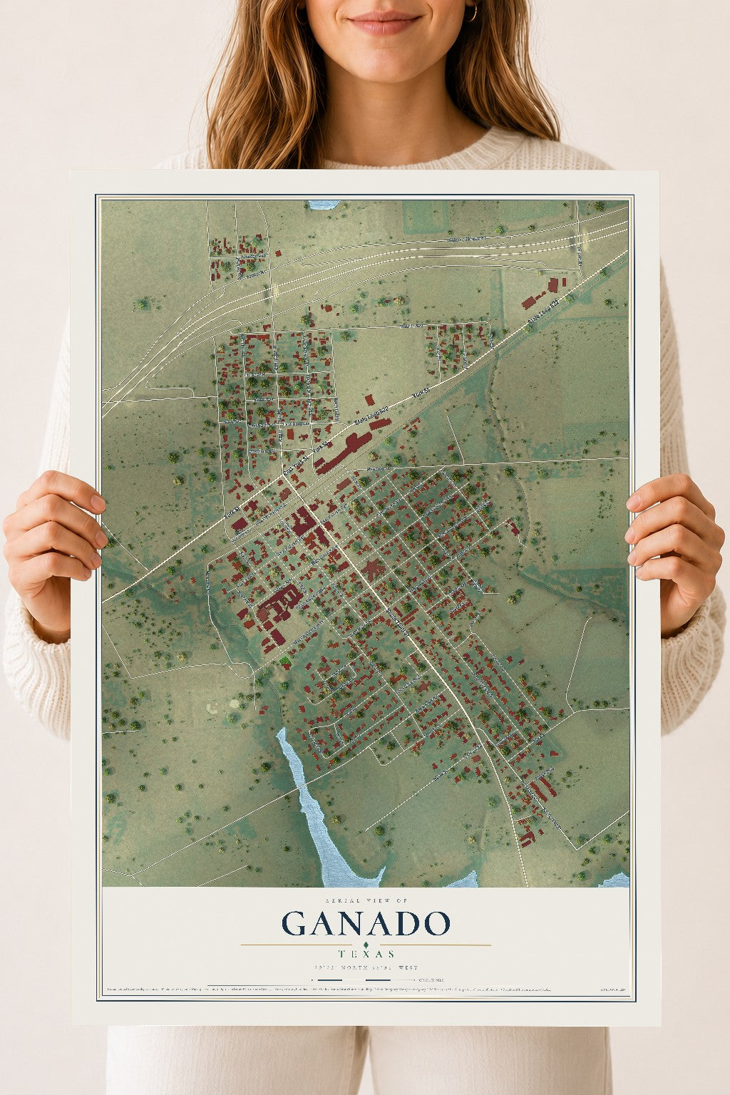 Map of Ganado, Texas, 18 x 24 inch unframed archival matte print