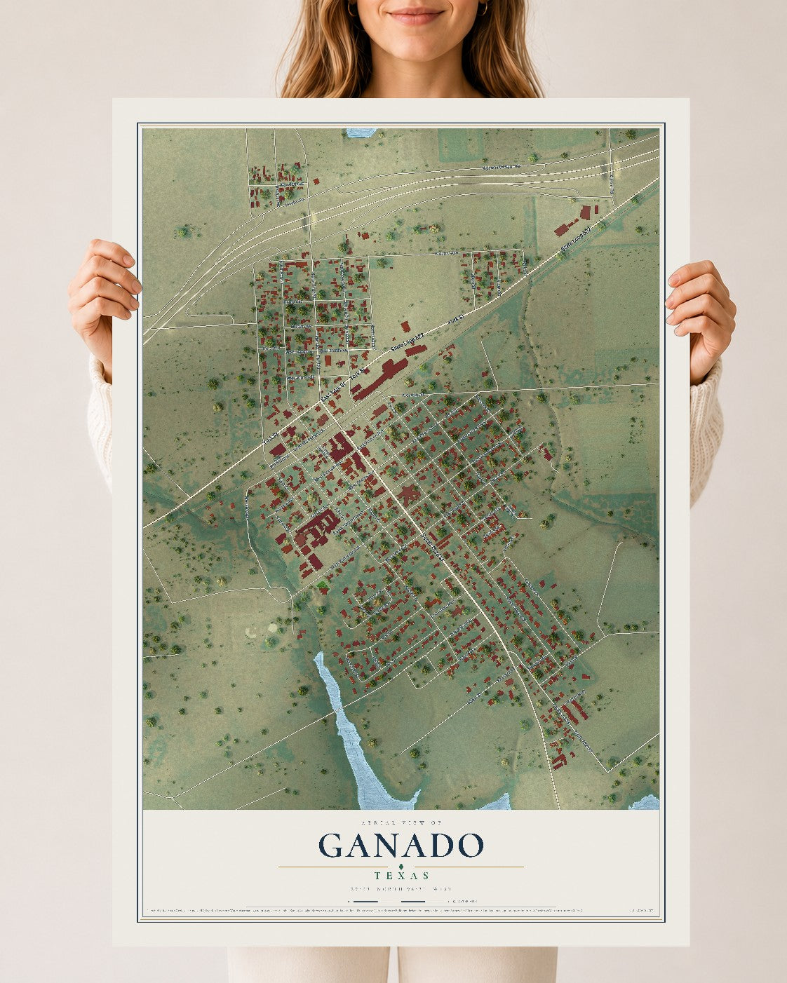 Map of Ganado, Texas, 24 x 36 inch unframed archival matte print
