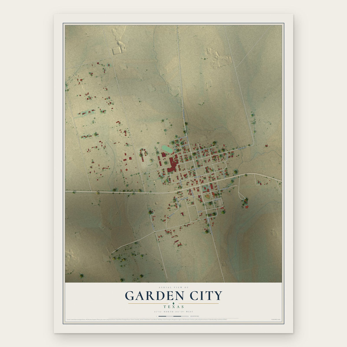Garden City, Texas map print, the full design