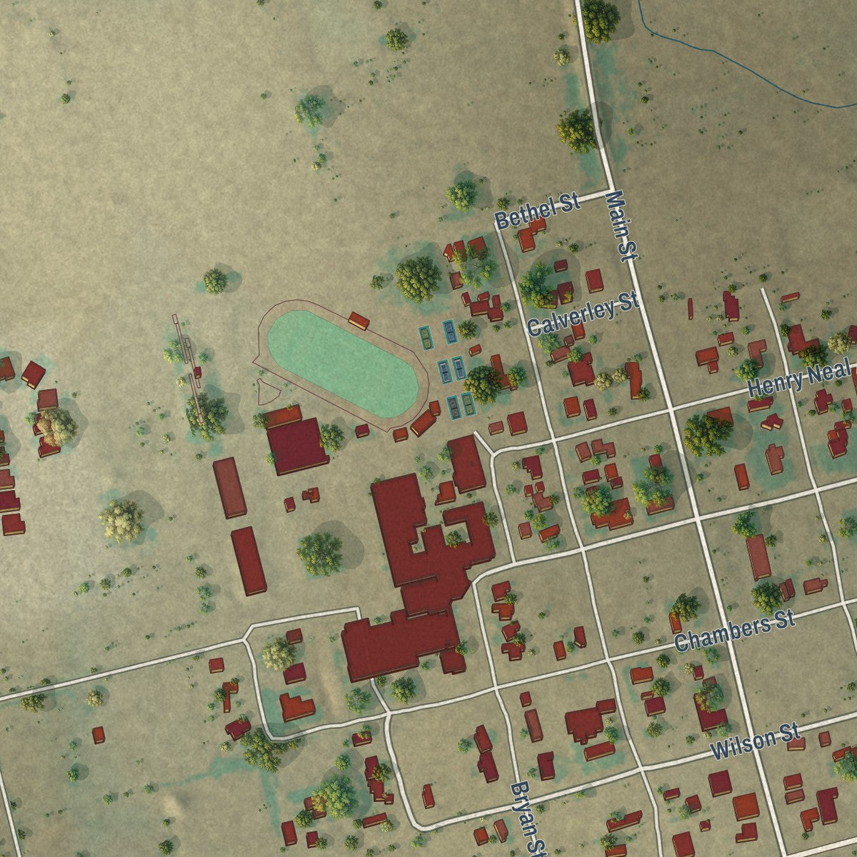 Close-up of the map of Garden City, Texas print showing street and building detail