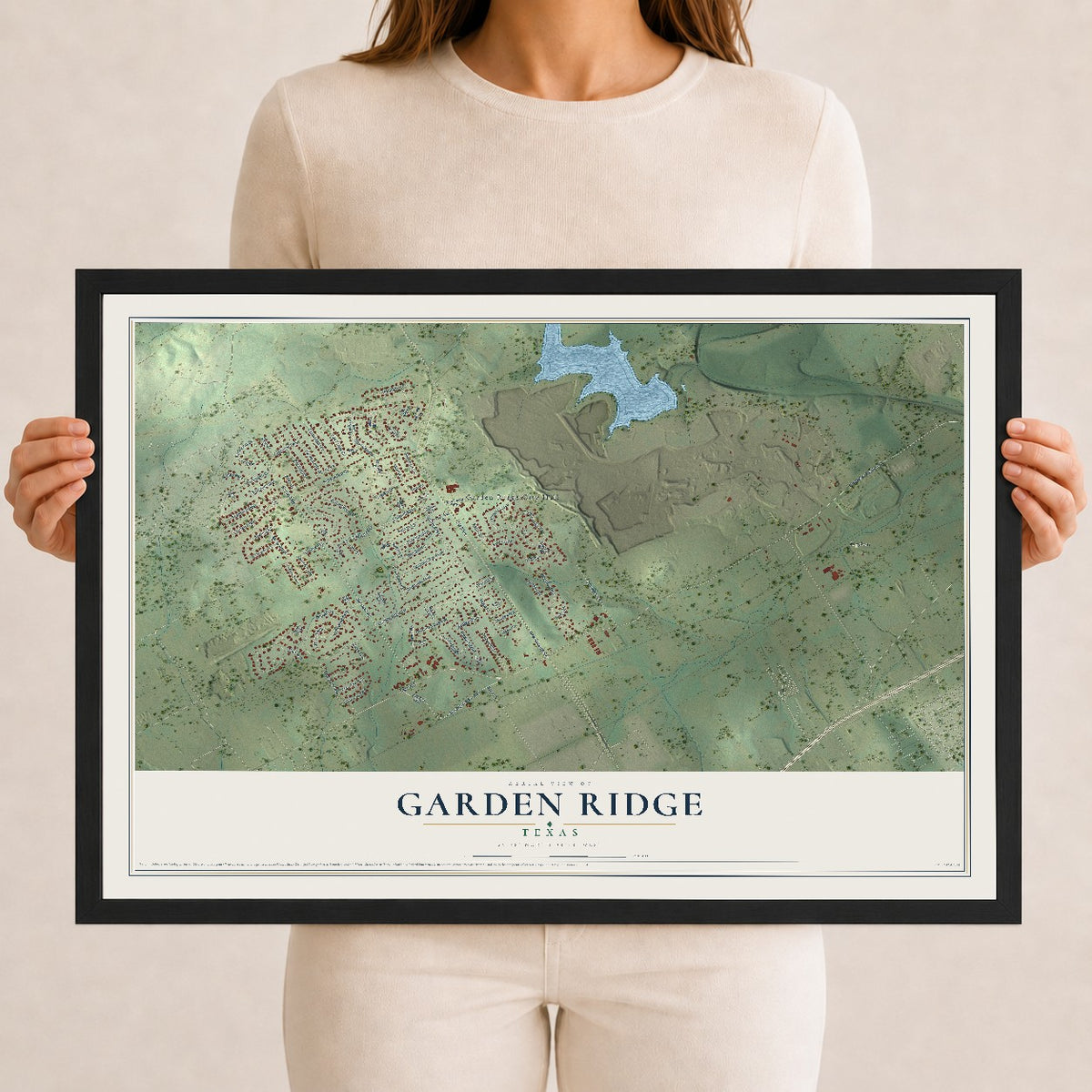 Map of Garden Ridge, Texas, 12 x 18 inch print in a black wood frame