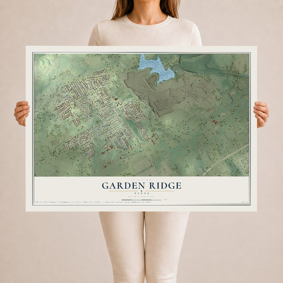Map of Garden Ridge, Texas, 24 x 36 inch unframed archival matte print