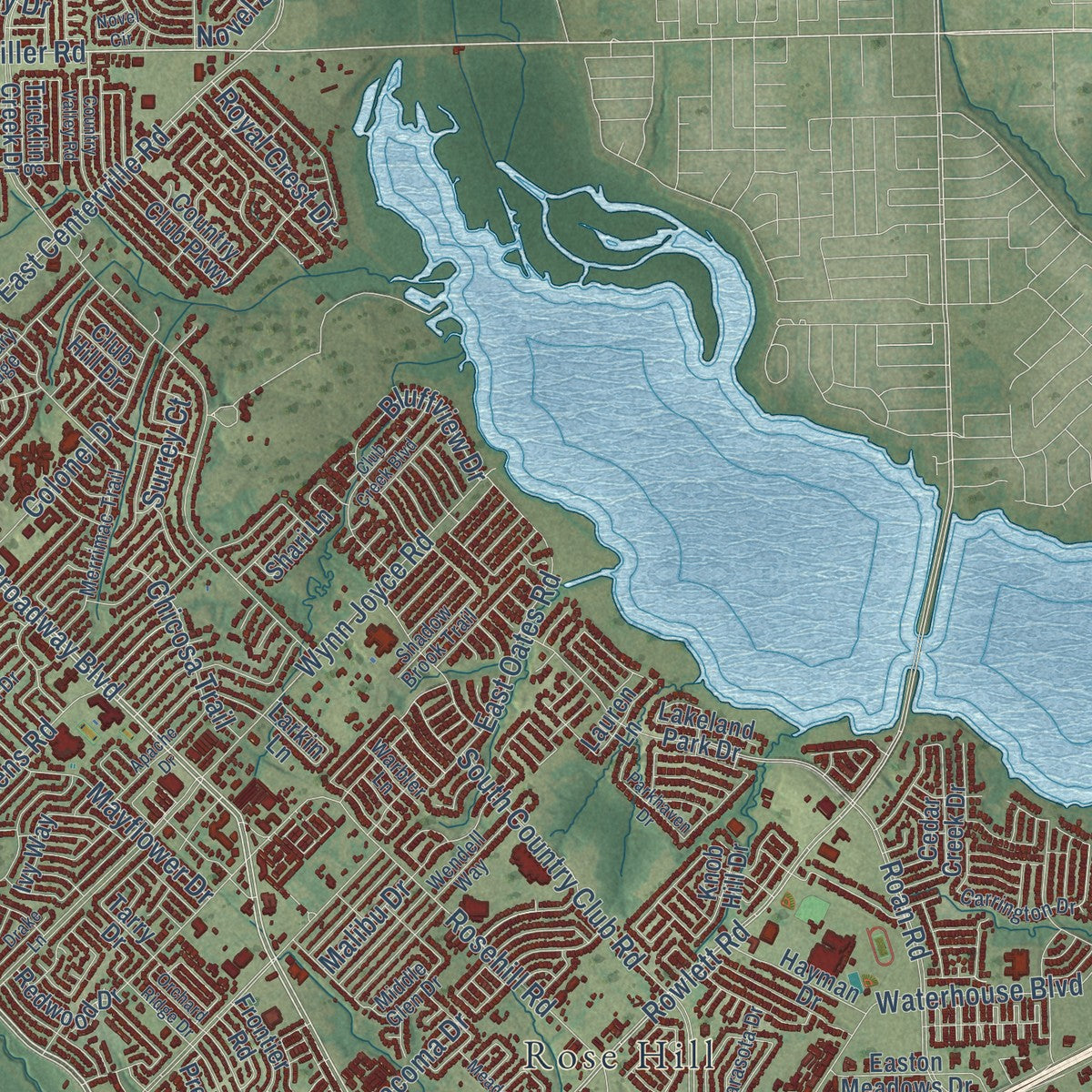 Second close-up of the map of Garland, Texas print showing more streets and buildings