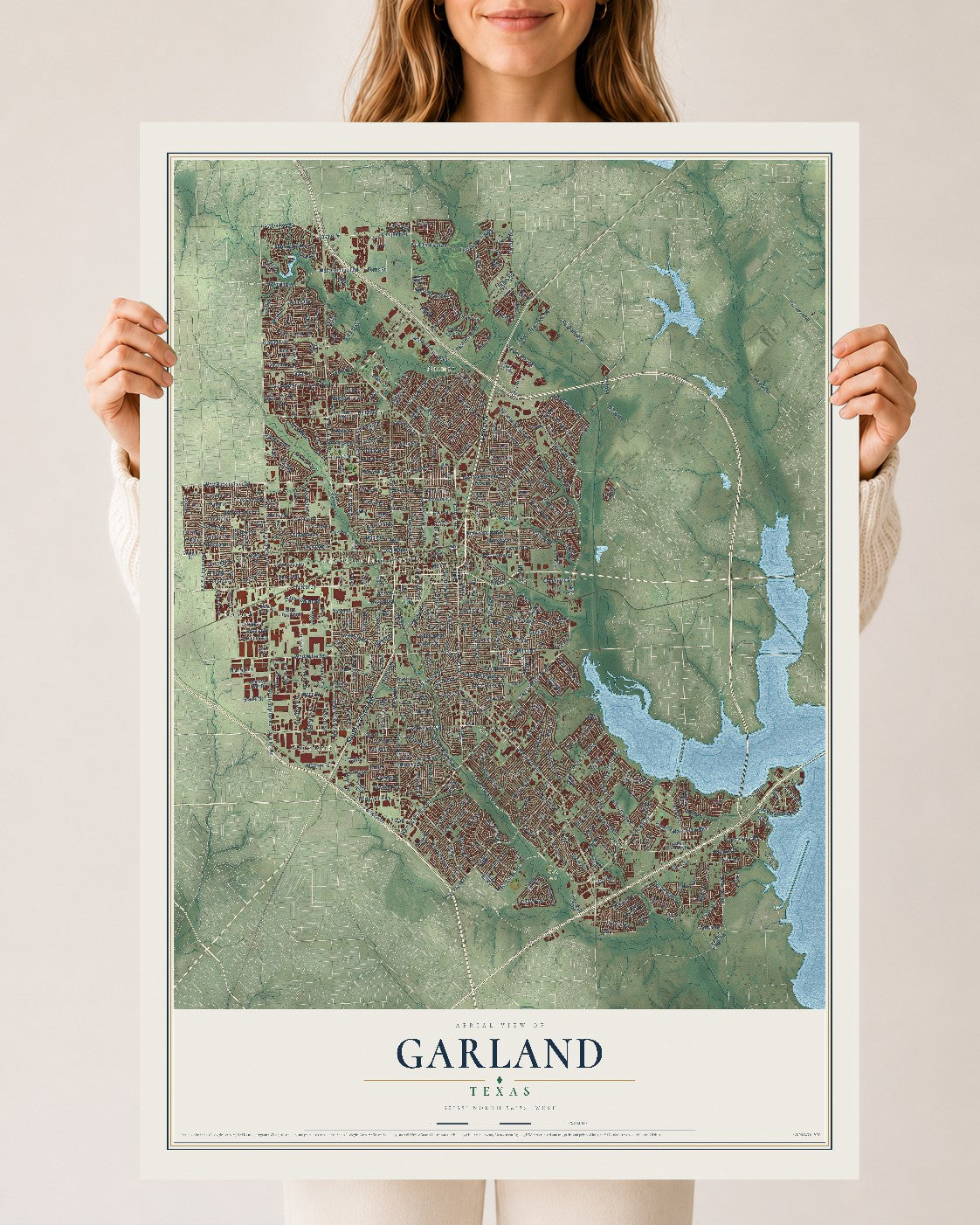 Map of Garland, Texas, 24 x 36 inch unframed archival matte print
