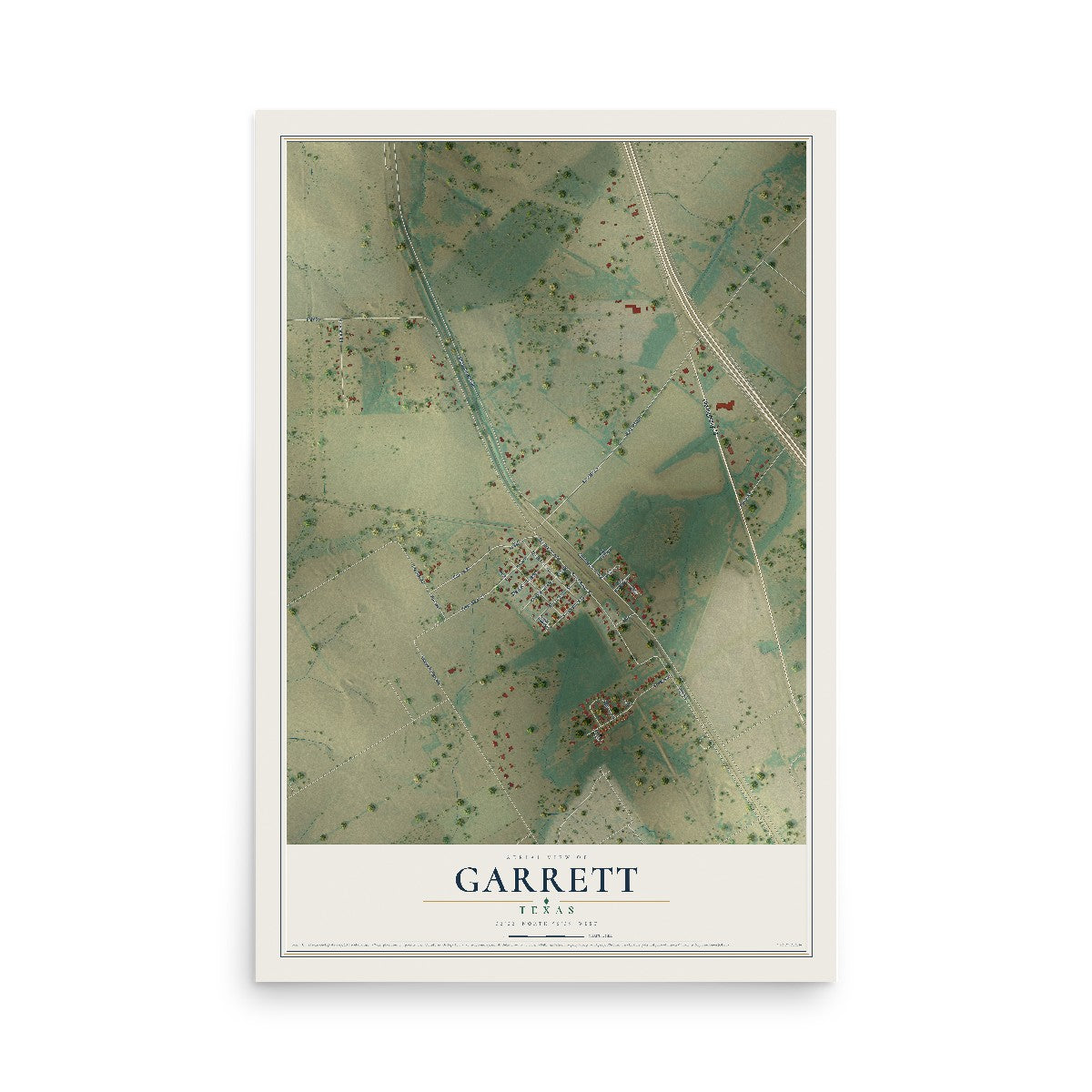 Map of Garrett, Texas, 12 x 18 inch unframed archival matte print