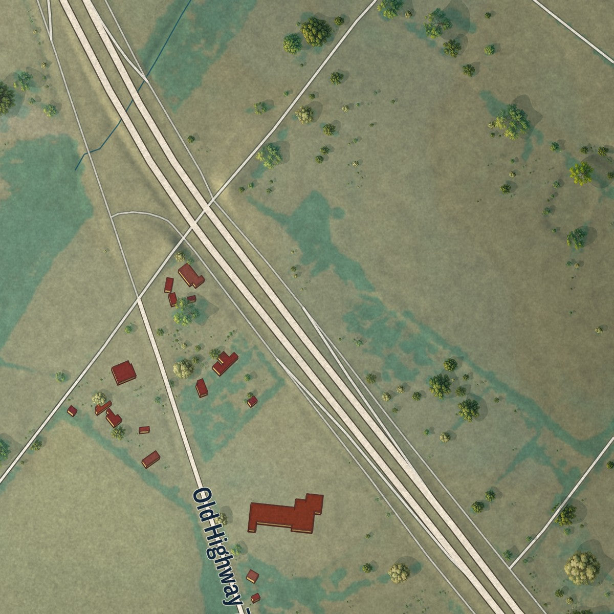 Second close-up of the map of Garrett, Texas print showing more streets and buildings