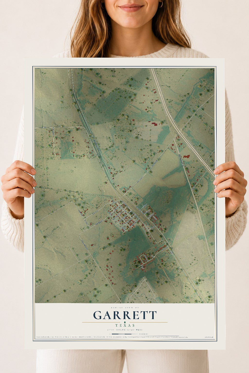Map of Garrett, Texas, 18 x 24 inch unframed archival matte print