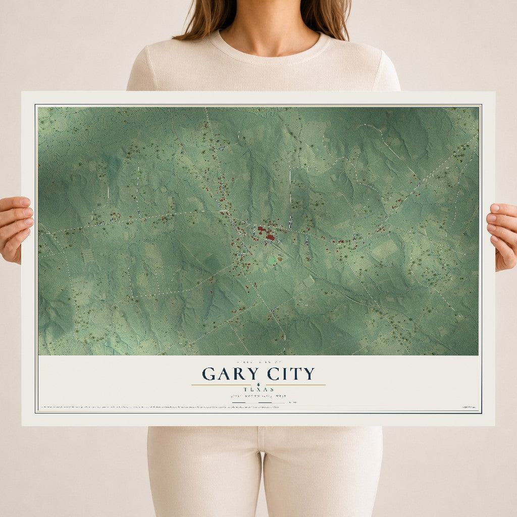 Map of Gary City, Texas, 18 x 24 inch unframed archival matte print