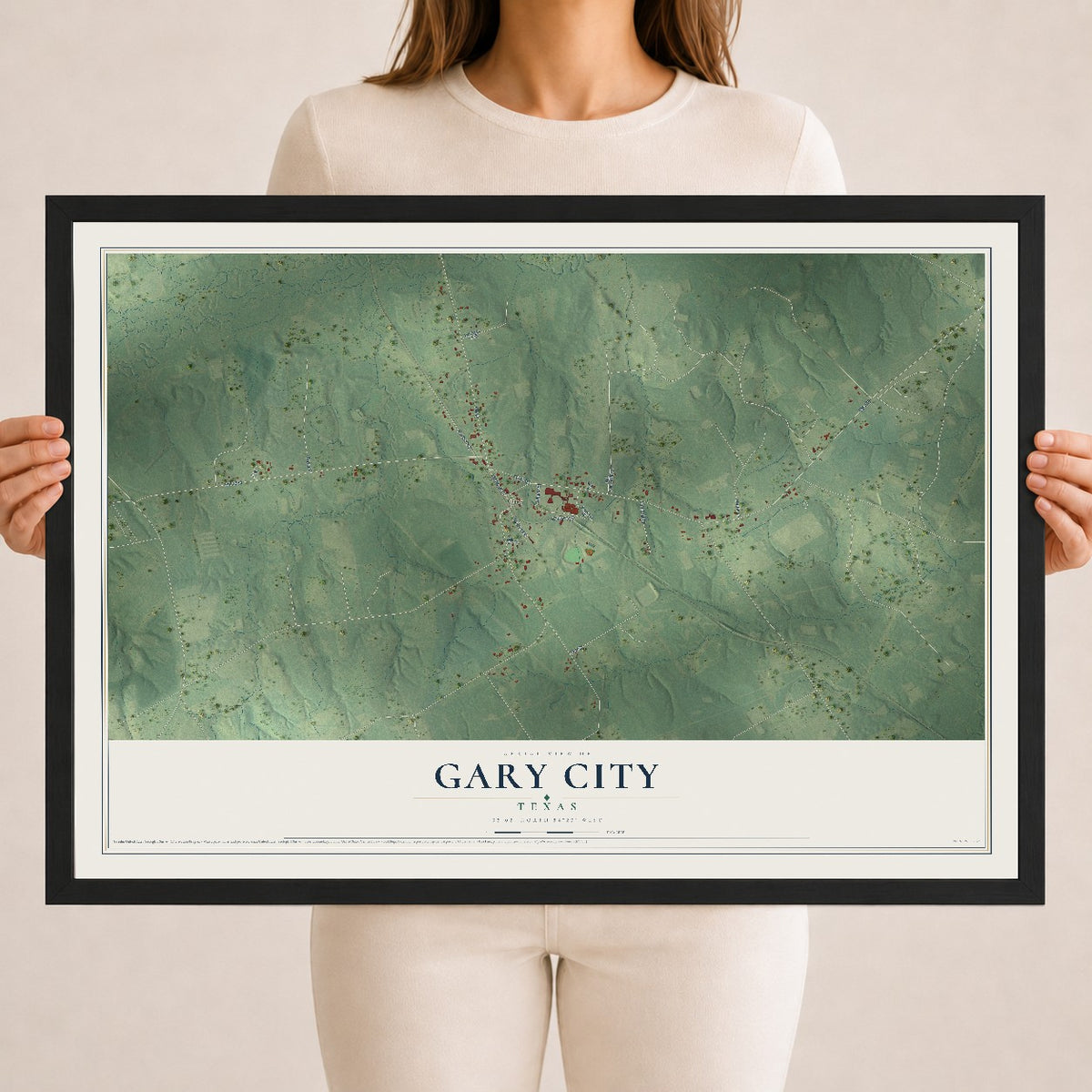 Map of Gary City, Texas, 18 x 24 inch print in a black wood frame