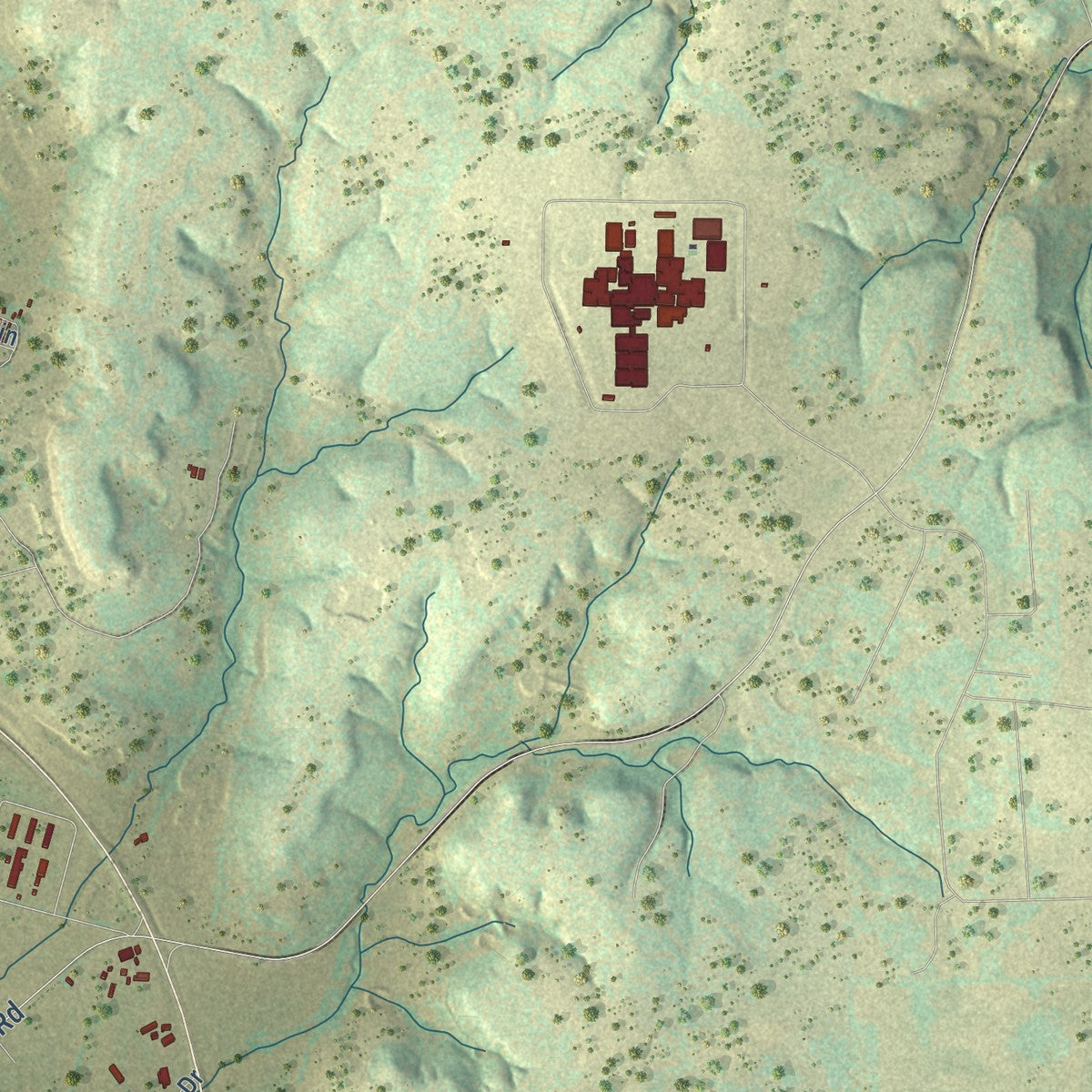 Second close-up of the map of Gatesville, Texas print showing more streets and buildings