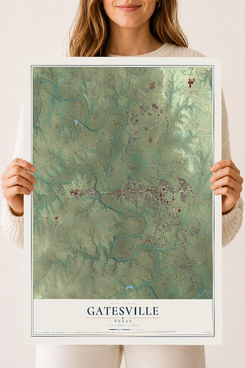 Map of Gatesville, Texas, 18 x 24 inch unframed archival matte print