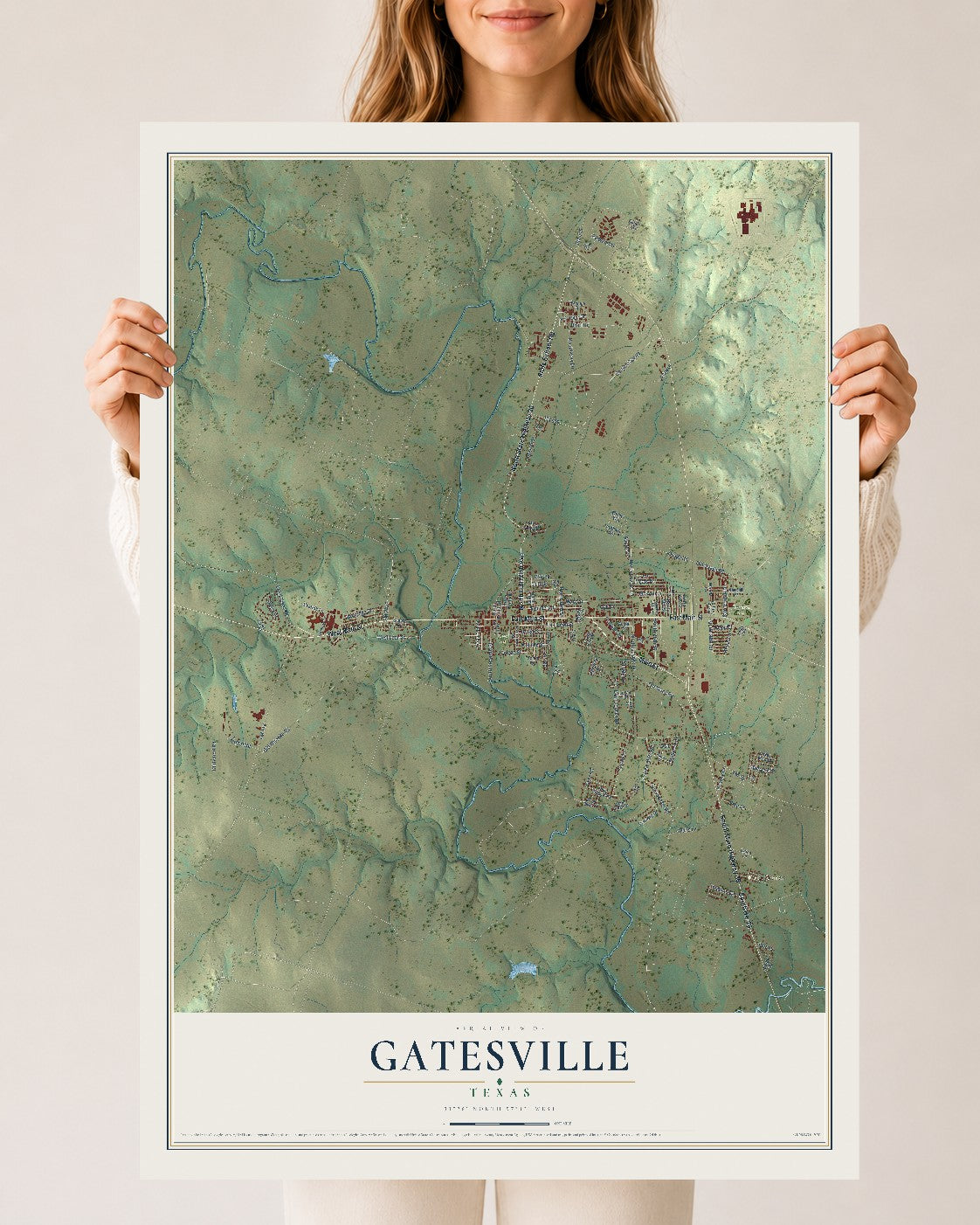 Map of Gatesville, Texas, 24 x 36 inch unframed archival matte print
