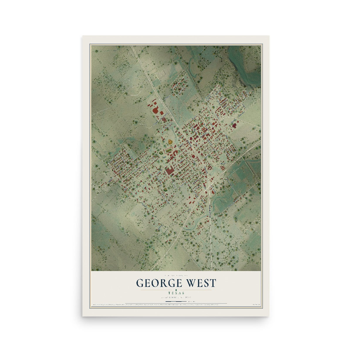 Map of George West, Texas, 12 x 18 inch unframed archival matte print