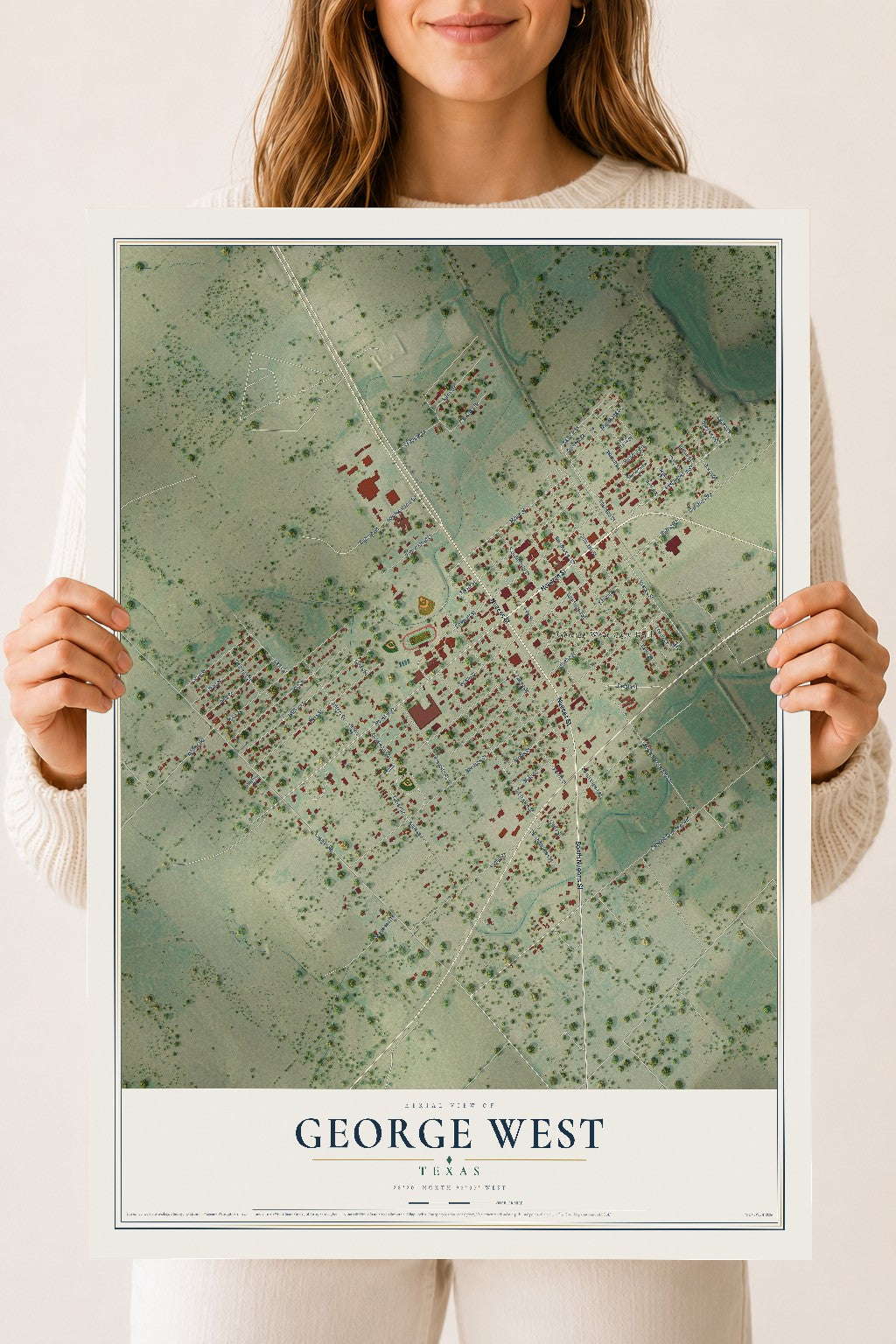 Map of George West, Texas, 18 x 24 inch unframed archival matte print