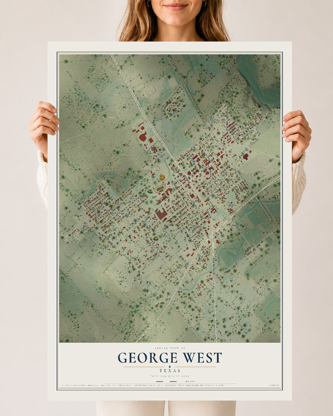 Map of George West, Texas, 24 x 36 inch unframed archival matte print