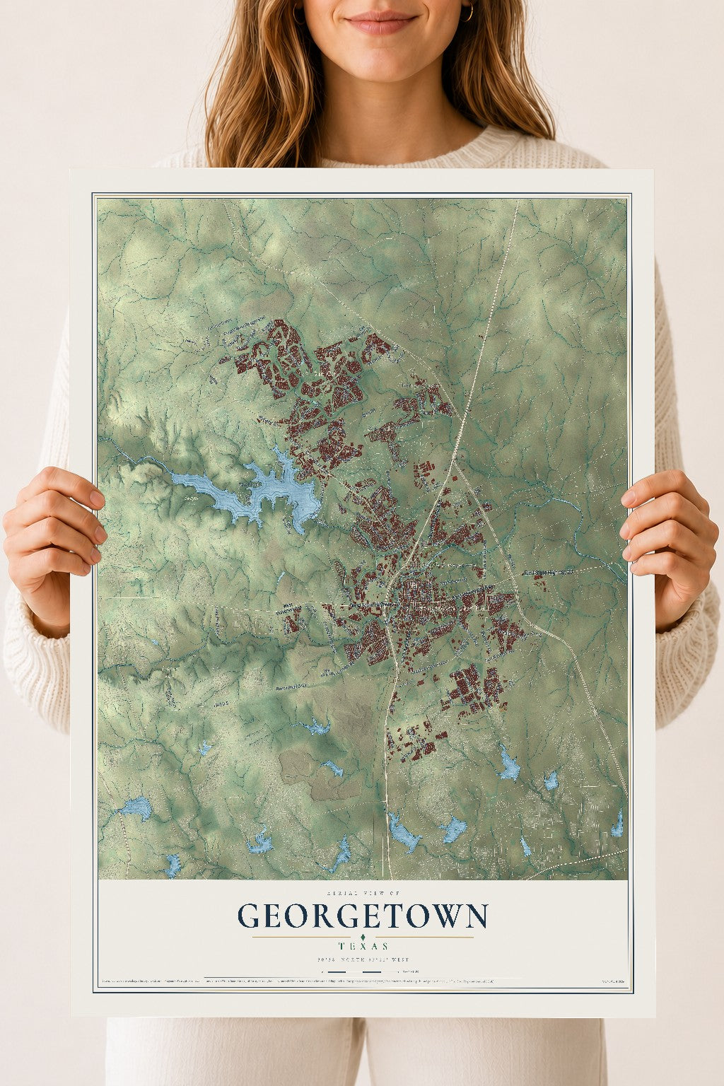 Map of Georgetown, Texas, 18 x 24 inch unframed archival matte print