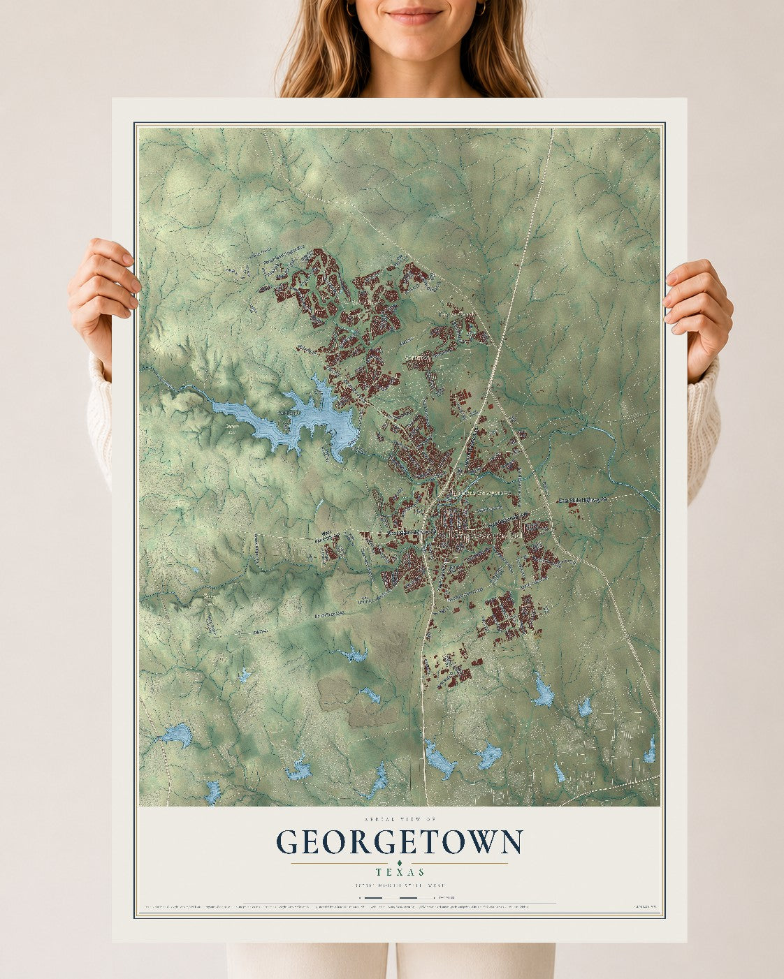 Map of Georgetown, Texas, 24 x 36 inch unframed archival matte print