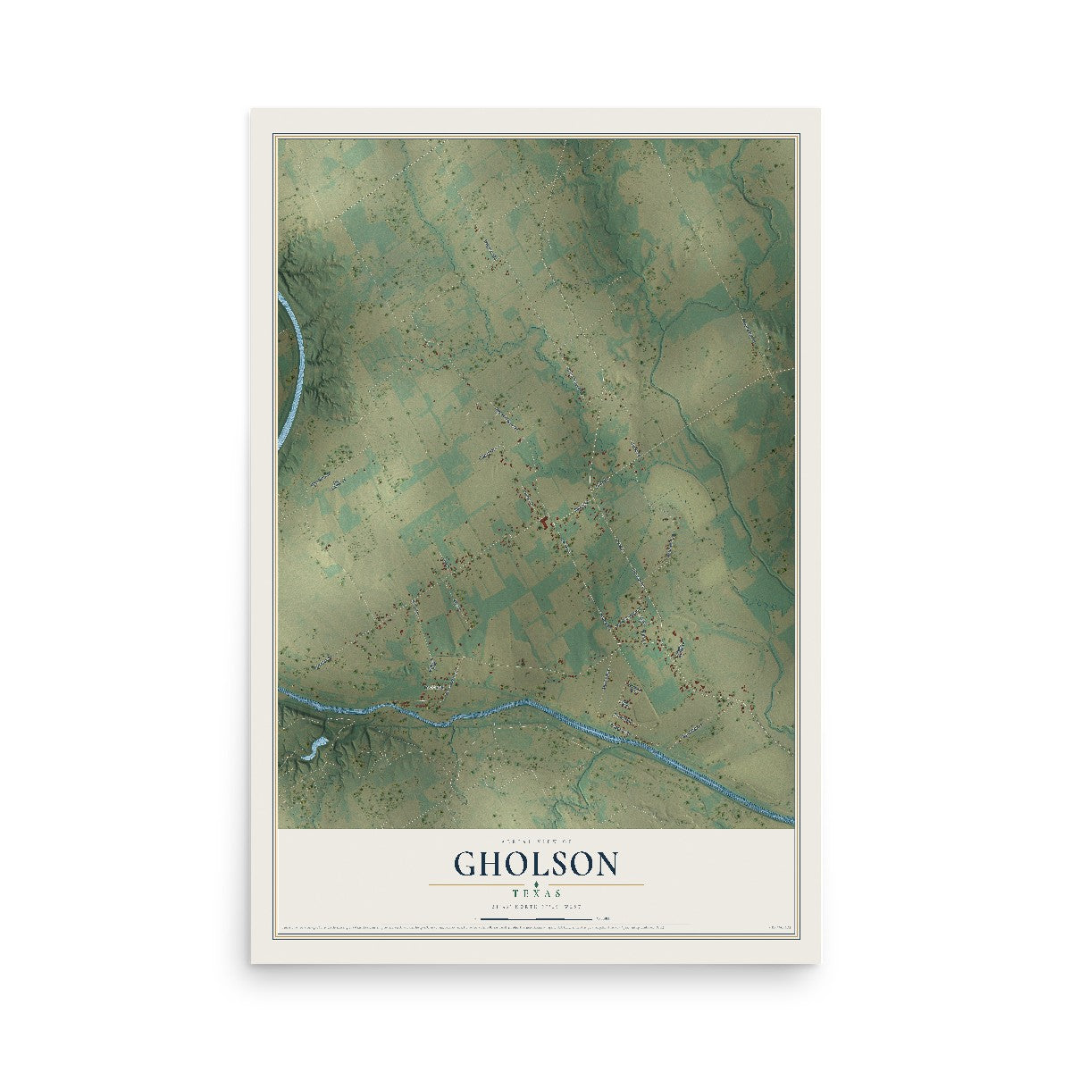 Map of Gholson, Texas, 12 x 18 inch unframed archival matte print