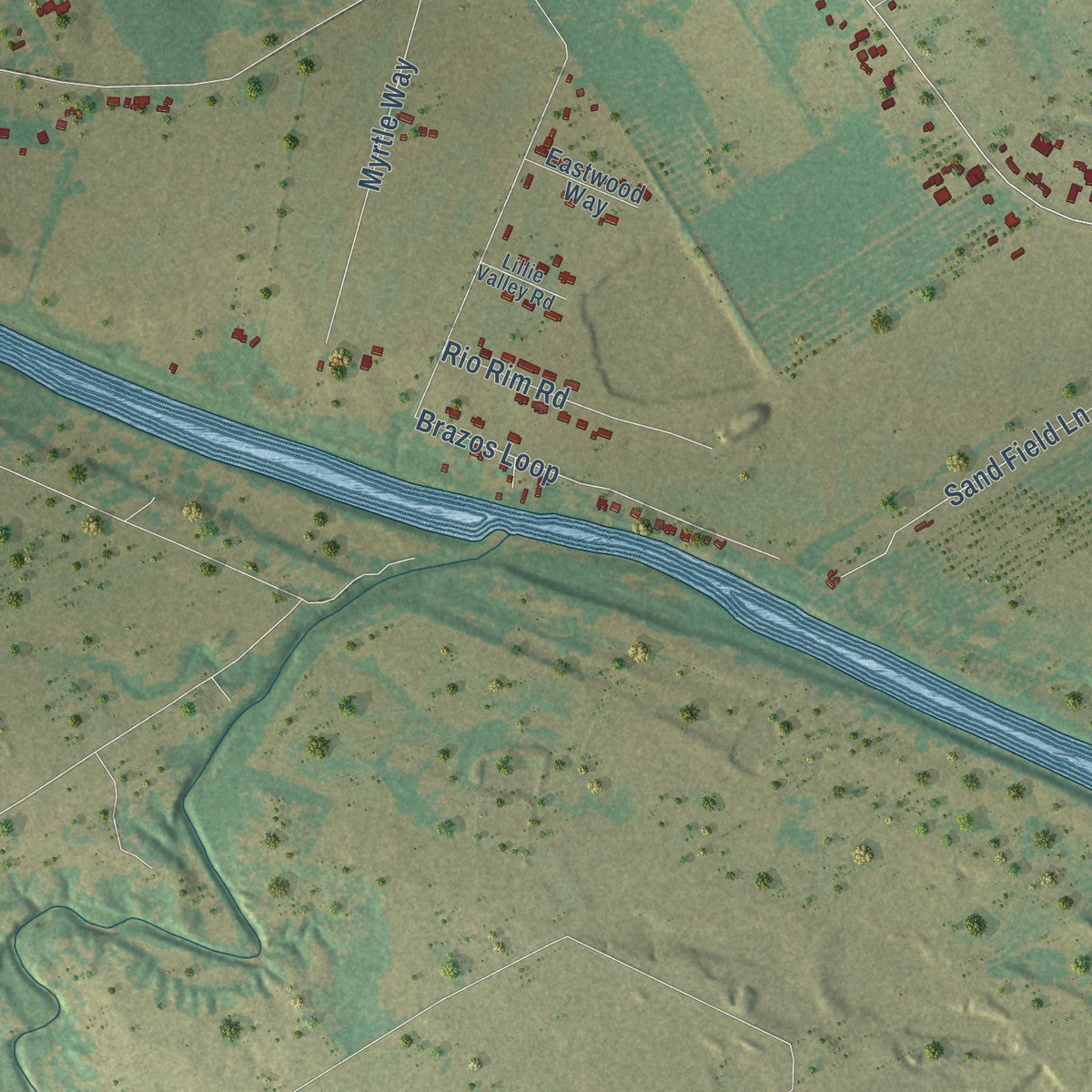 Second close-up of the map of Gholson, Texas print showing more streets and buildings