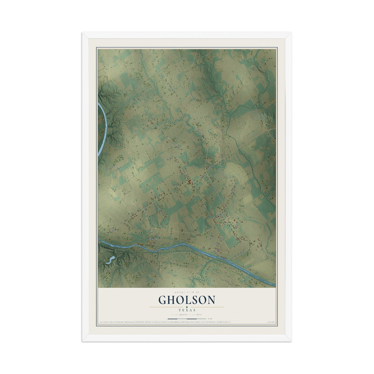 Map of Gholson, Texas, 12 x 18 inch print in a white wood frame