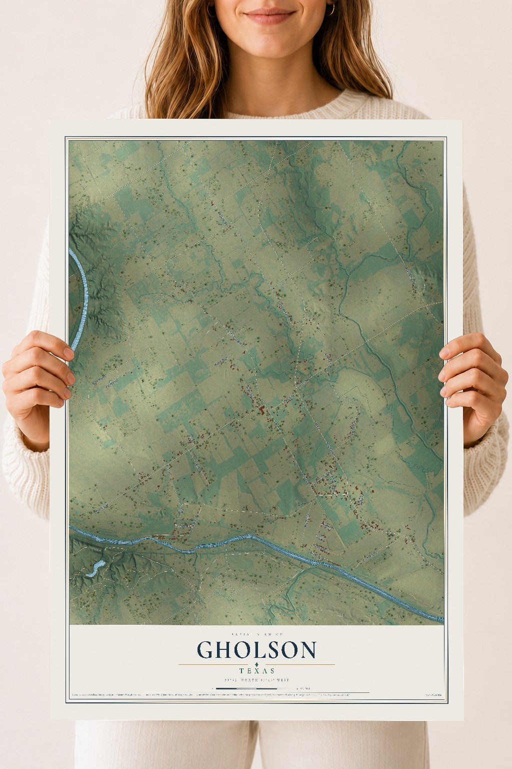 Map of Gholson, Texas, 18 x 24 inch unframed archival matte print