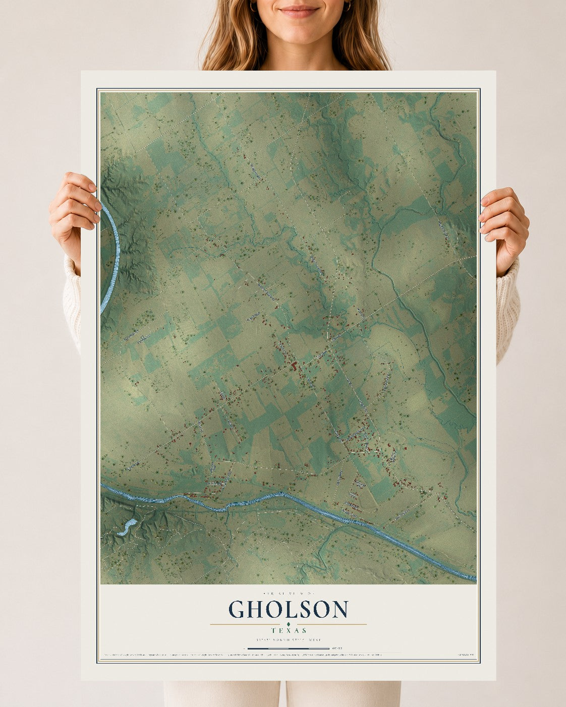 Map of Gholson, Texas, 24 x 36 inch unframed archival matte print