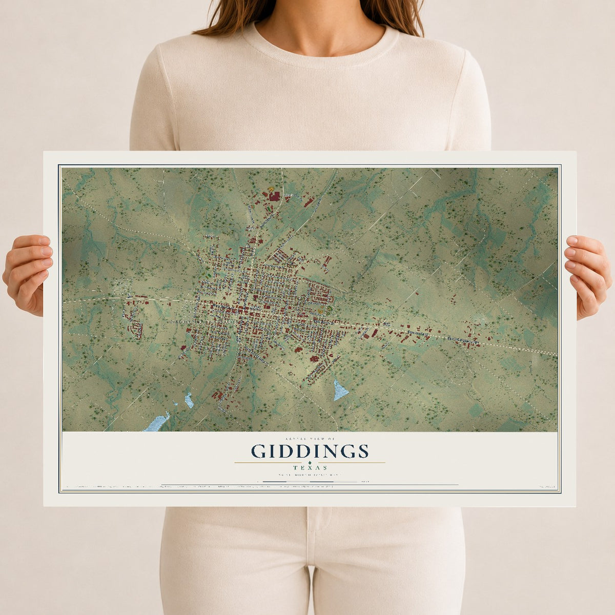 Map of Giddings, Texas, 12 x 18 inch unframed archival matte print
