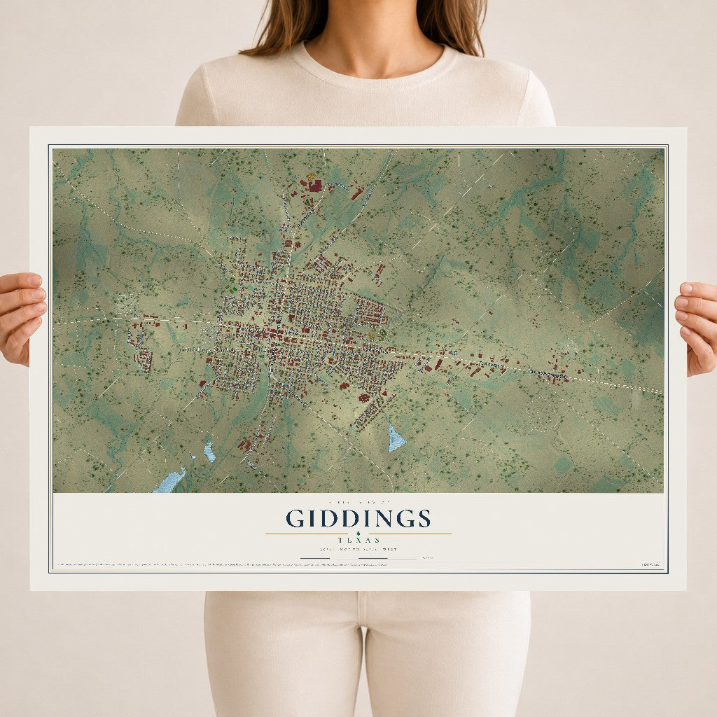 Map of Giddings, Texas, 18 x 24 inch unframed archival matte print