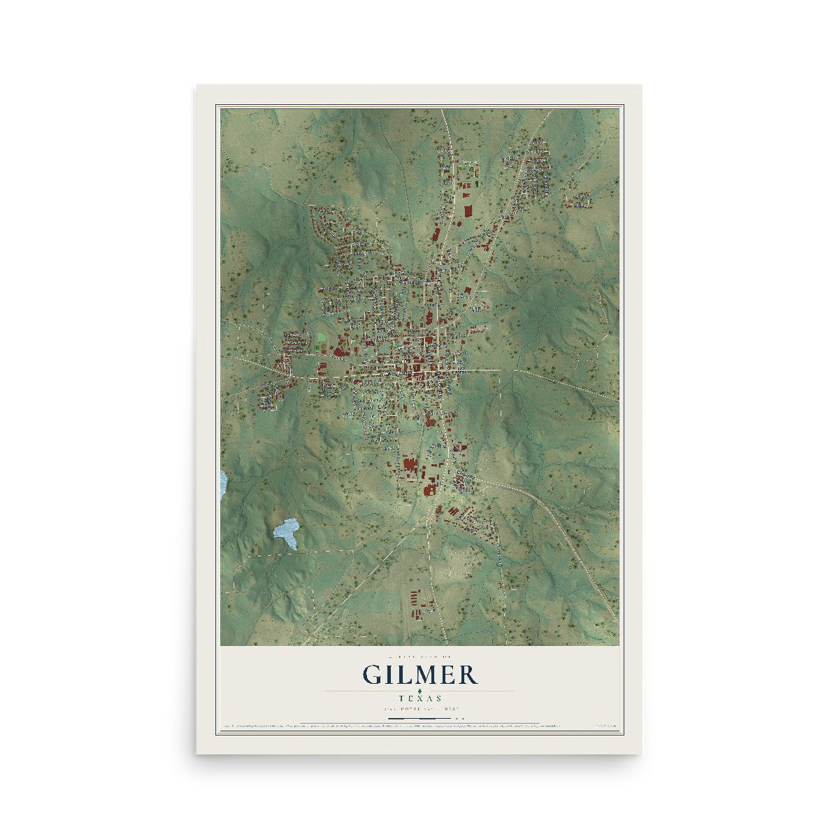 Map of Gilmer, Texas, 12 x 18 inch unframed archival matte print