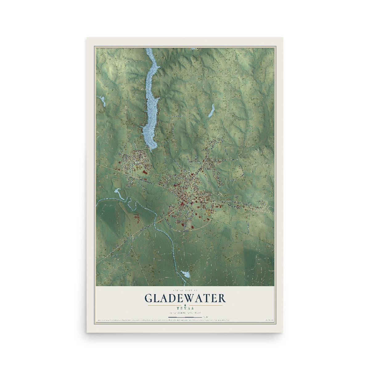 Map of Gladewater, Texas, 12 x 18 inch unframed archival matte print